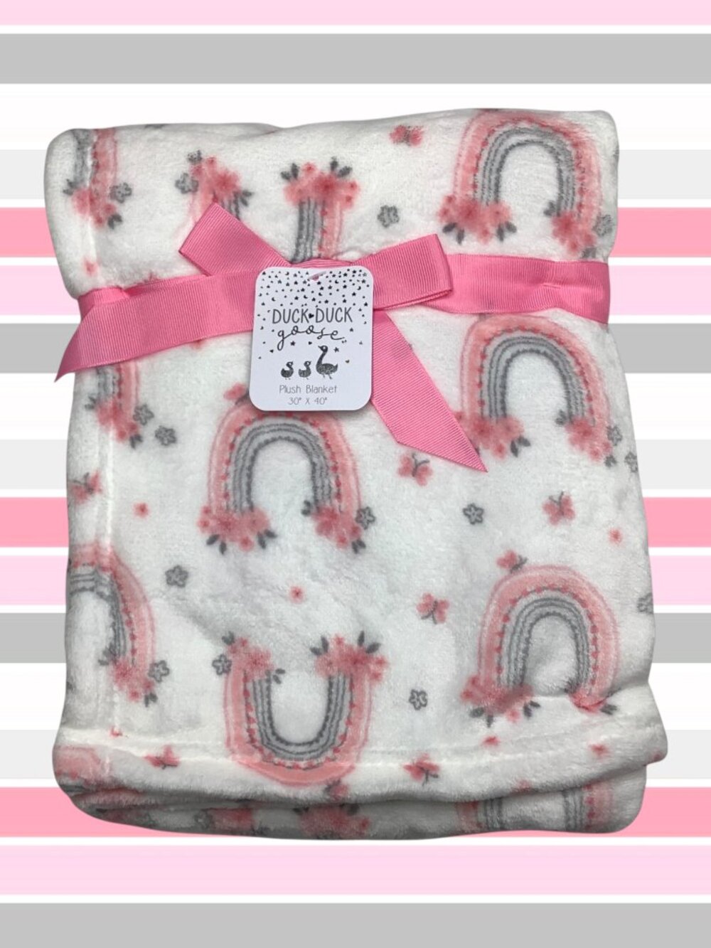 NWT Rainbows Floral Flowers Butterflies Plush Baby Blanket Pink Duck Duck Goose